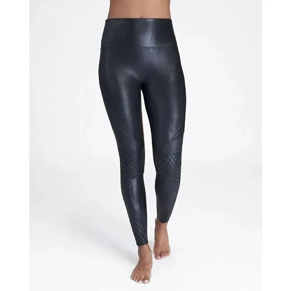 Spanx - Quilted Faux Leather Legging in Very Black S NWOT